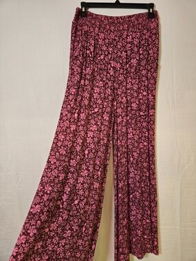 Rip Curl  Pink And Burgundy Floral Wide Leg Pants